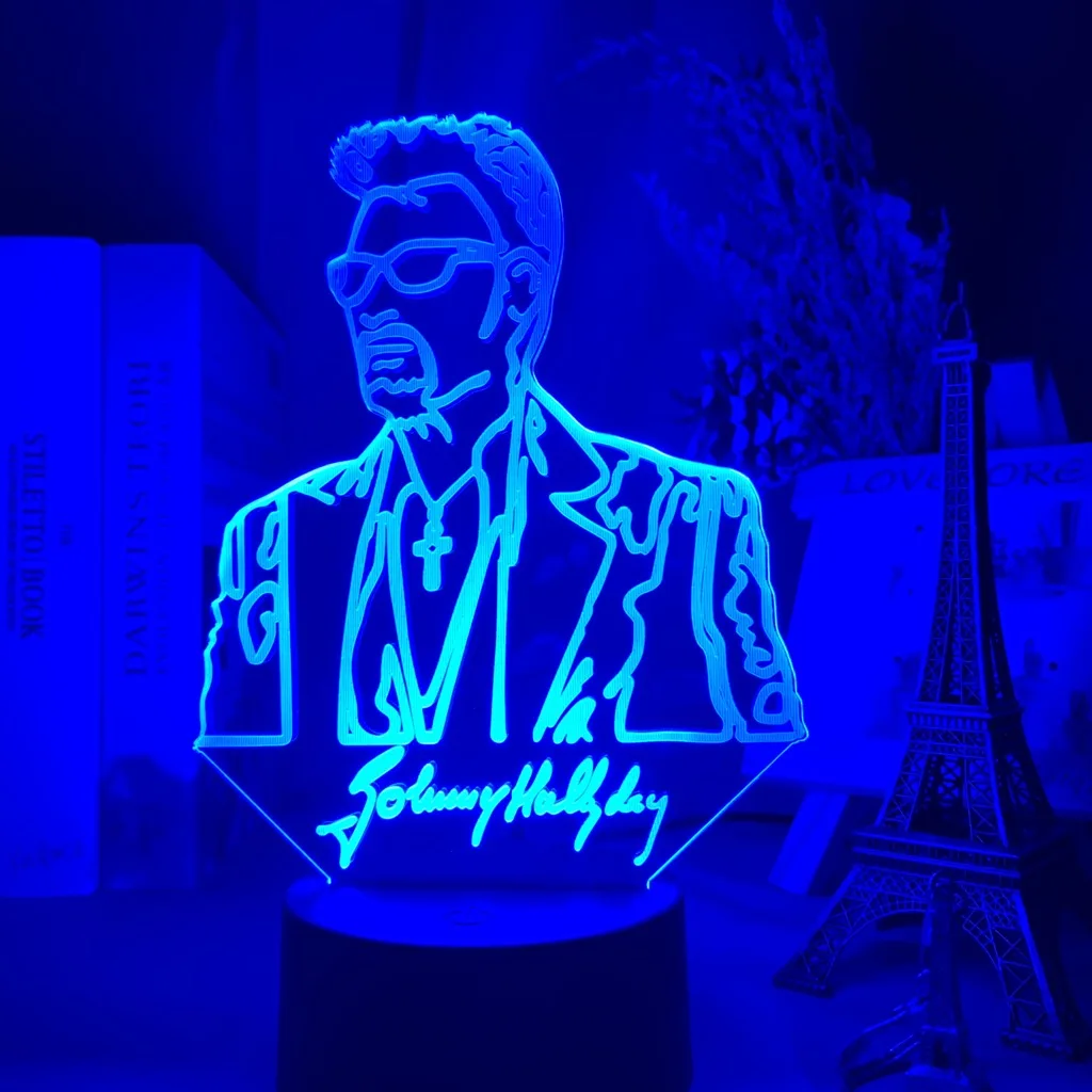 Французский Знаменитый СВЕТОДИОДНЫЙ Ночной светильник с надписью «Johnny Hallyday», подарок для поклонников, украшение для дома, меняющий цвет ночной Светильник, настольная лампа для спальни