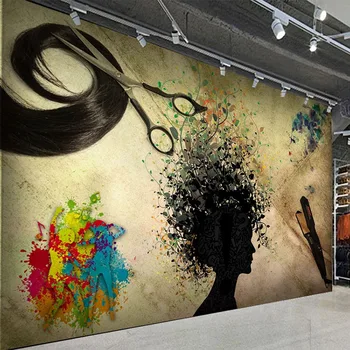 

Custom Mural Wallpaper 3D Nostalgic Silhouette Hairstyle Hairdresser Graffiti Fresco Retro Creative Wall Paper Papel De Parede