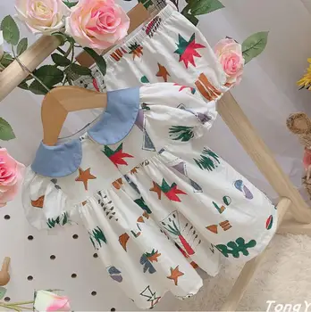 

Vintage Spanish two piece sets princess dress Cotton baby girl Printed Embroidered Sweet Cute dress