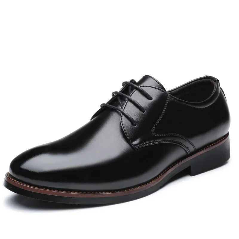 

Spring Autumn Top Fashion Men's Lace up Leather Shoes Man British Business Pointed Toe Shoes Men Dress Black Working Single Shoe