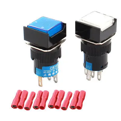 

2pcs DC24V Pilot Lamp SPDT Panel Momentary Push Button Switch w Crimp Terminals