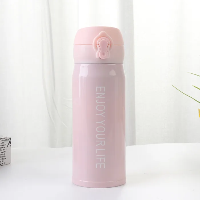 Pink 350ml 350 мл/500 мл модная Термокружка Из Нержавеющей Стали Милая кофейная чайная вакуумная колба для путешествий бутылка для напитков Студенческая Термочашка для подарков - Цвет: Pink 350ml