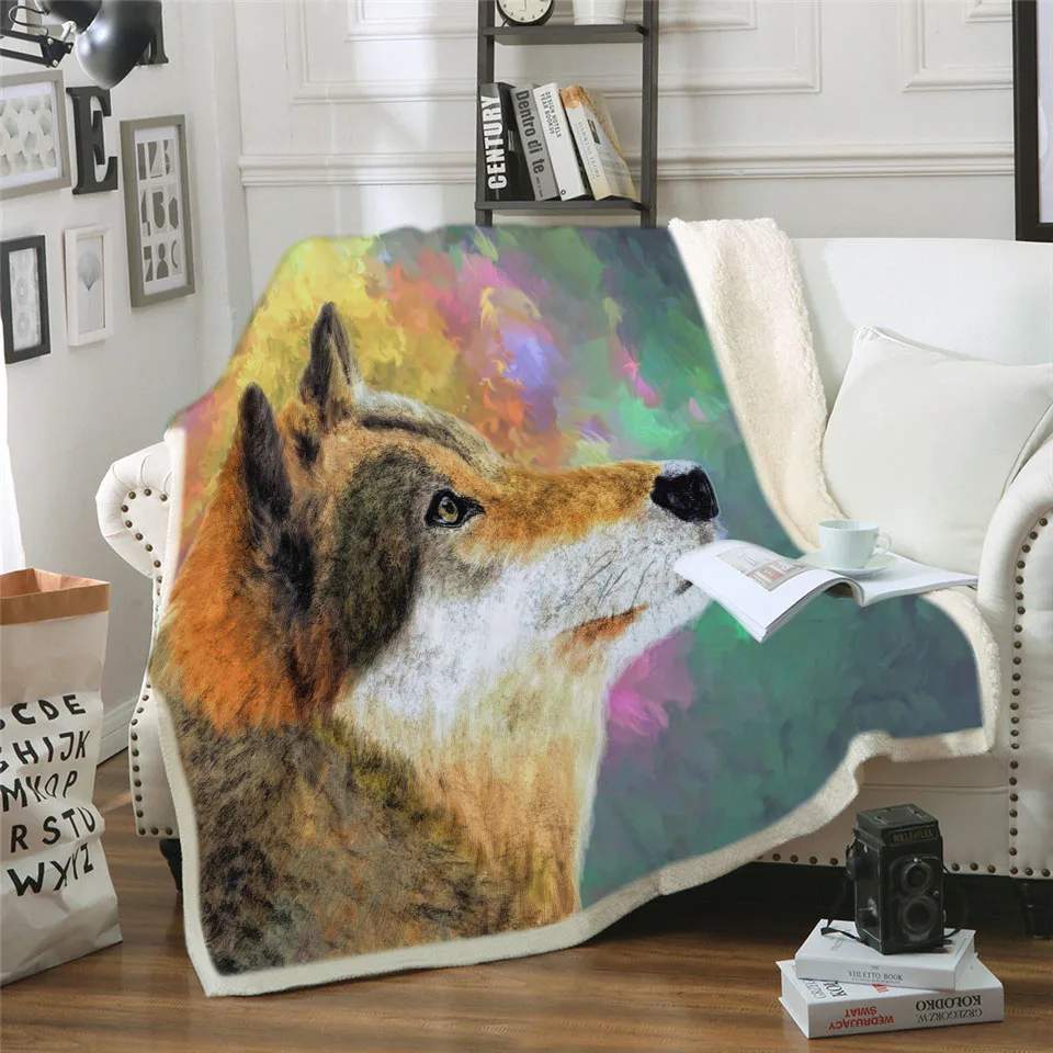 

Wolf 3D Print Sherpa Blanket Couch Quilt Cover Travel Bedding Outlet Velvet Plush Throw Fleece Blanket Bedspread