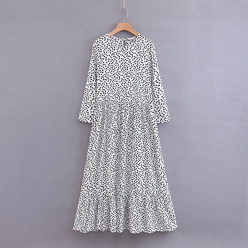 

2019 Spring Europe And America WOMEN'S Dress New Style Long Sleeve Dotted Floral Printed Dress 9325