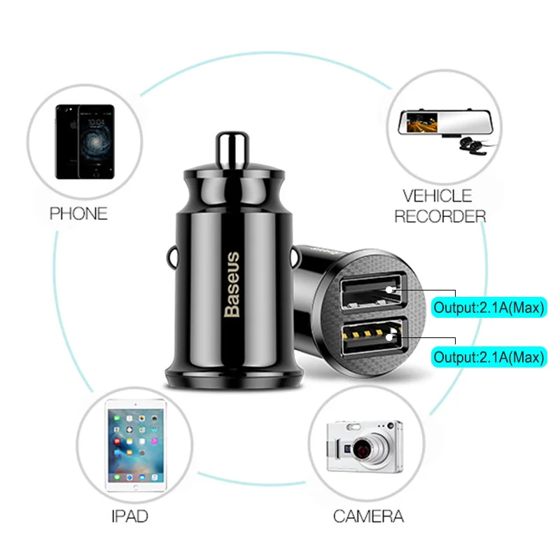 Baseus Mini Dual USB 12 В Автомобильное зарядное устройство 3.1A Быстрая зарядка 2 порта USB для телефона быстрое зарядное устройство Автомобильное USB гнездо адаптер автомобильный аксессуар