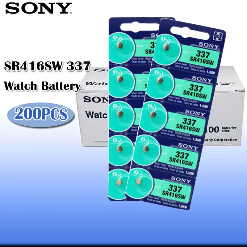 200 шт./лот Sony 100 Оригинал 1 55 в 337 SR416SW Серебряная батарея для часов кнопочная