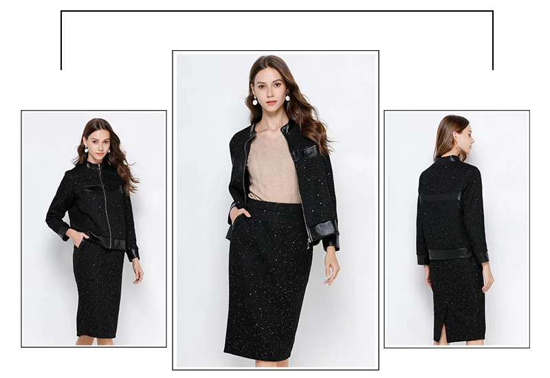 Черные Твидовые костюмы с юбкой 5XL размера плюс элегантные офисные женские блейзеры куртки миди костюмы с юбкой-карандаш осенние зимние женские костюмы