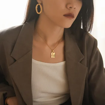 

Square side face Art Design Necklace Abstract head face pendant sweater chain