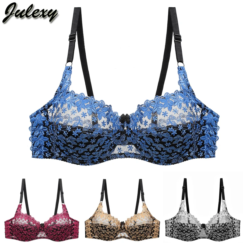 Julexy New Arrivals Sexy Women bra Lace Hollow Out Underwear Women Embroidery Plus Size C D Cup Lingerie Bra black bralette