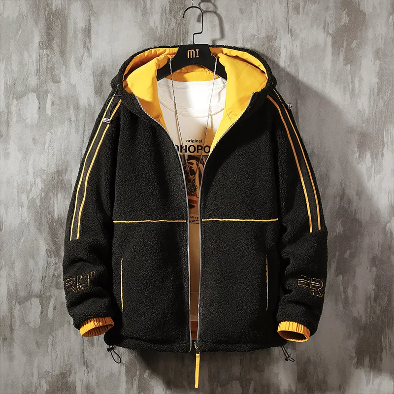men's 2019 autumn and winter new ins trend hooded men's jacket double-sided lamb coat men  men jacket  mens jackets and coats