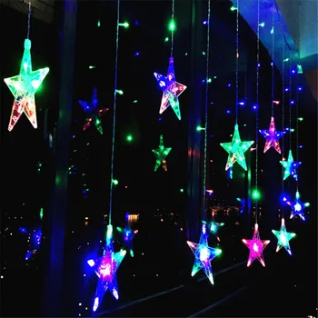 

LED Star Curtain Lights Decor in the Room 2.5x1M Decorative Window Christmas Holiday Party lighting EU Plug Fairy Garden Garland
