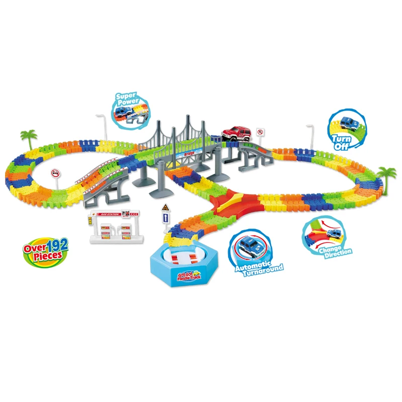 

Dropshipping 192pcs Magic Glowing Race Track Bend Flex Flash Dark Universal Assembly Block Educational Toys DIY racing set 1 car