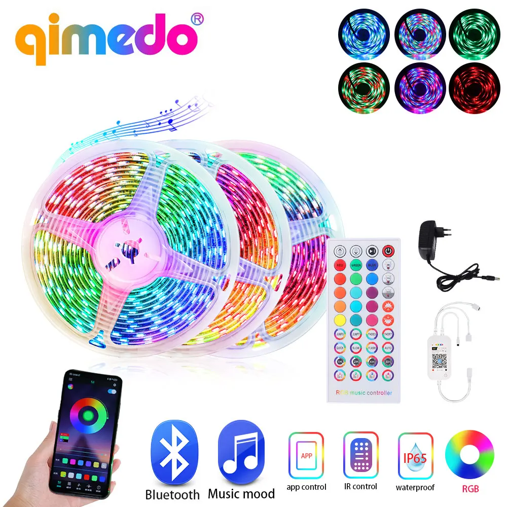 Светодиодная лента QIMEDO 12 В постоянного тока 5 м 10 15 Bluetooth SMD 5050 RGB 2835 гибкая Диодная гирлянда музыкальное