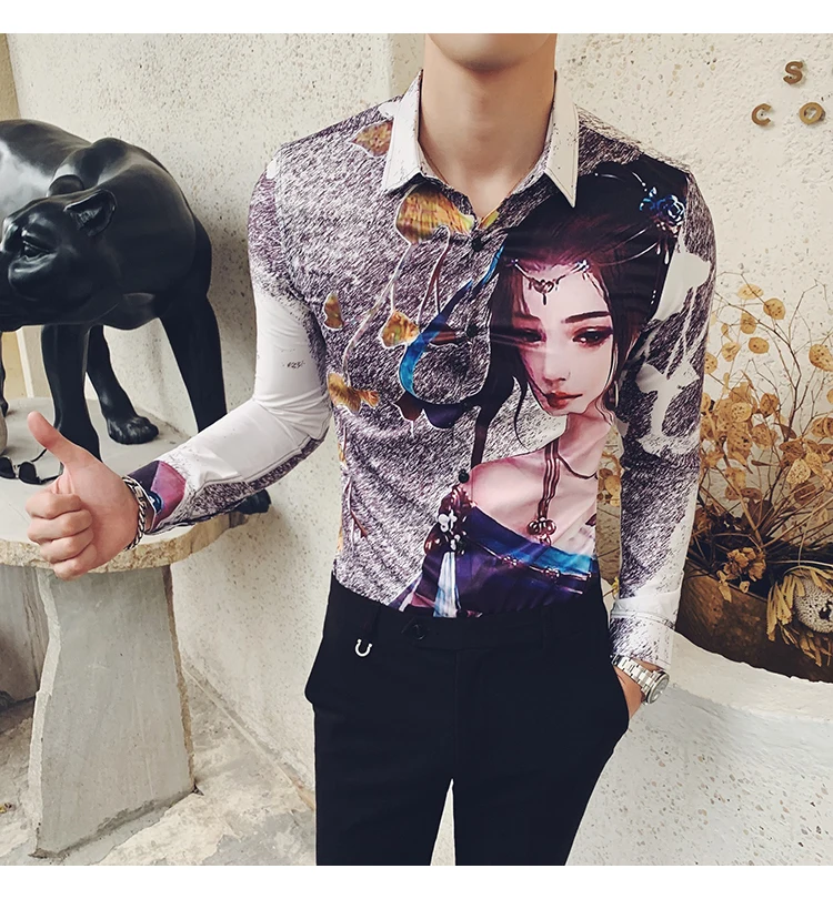 2019 Премиум Мужская одежда Camisa Homem красные брендовые модные рубашки с длинными рукавами и принтом для девочек мужские повседневные рубашки