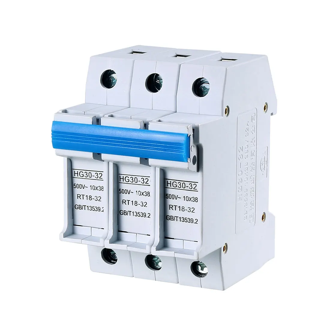 

uxcell DIN Rail Mount Fuse Holder 3 Pole HG30-32 10mmx38mm 380V 32A Fuse Included Gray for Protecting the Electrical Circuit