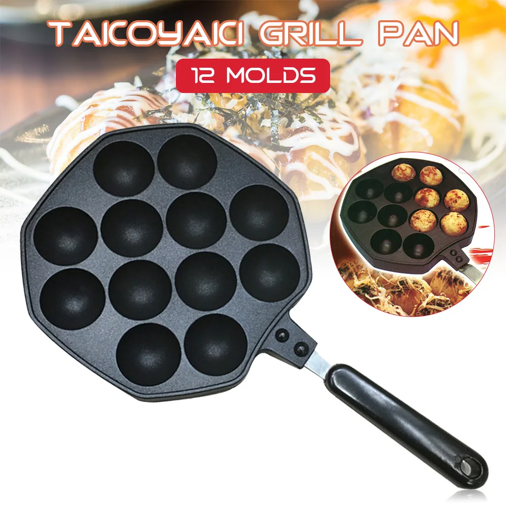 Takoyaki Grill Pan Maker Octopus Small Balls 12-Mold Non-Stick Stove Top Baking Cooking Tools |