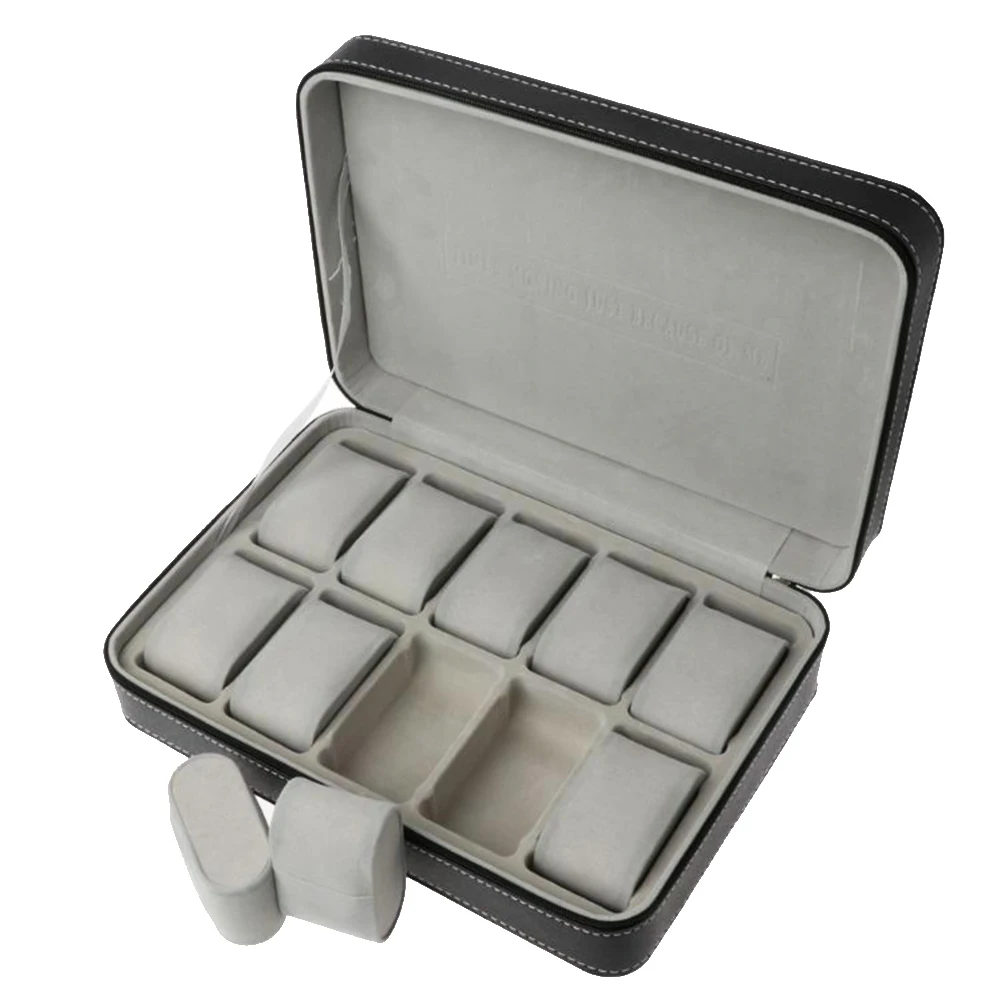 

10 Grids PU Leather Portable Protective Zipper Collection Display Packaging Holder Jewelry Case Gift Bracelet Watch Storage Box
