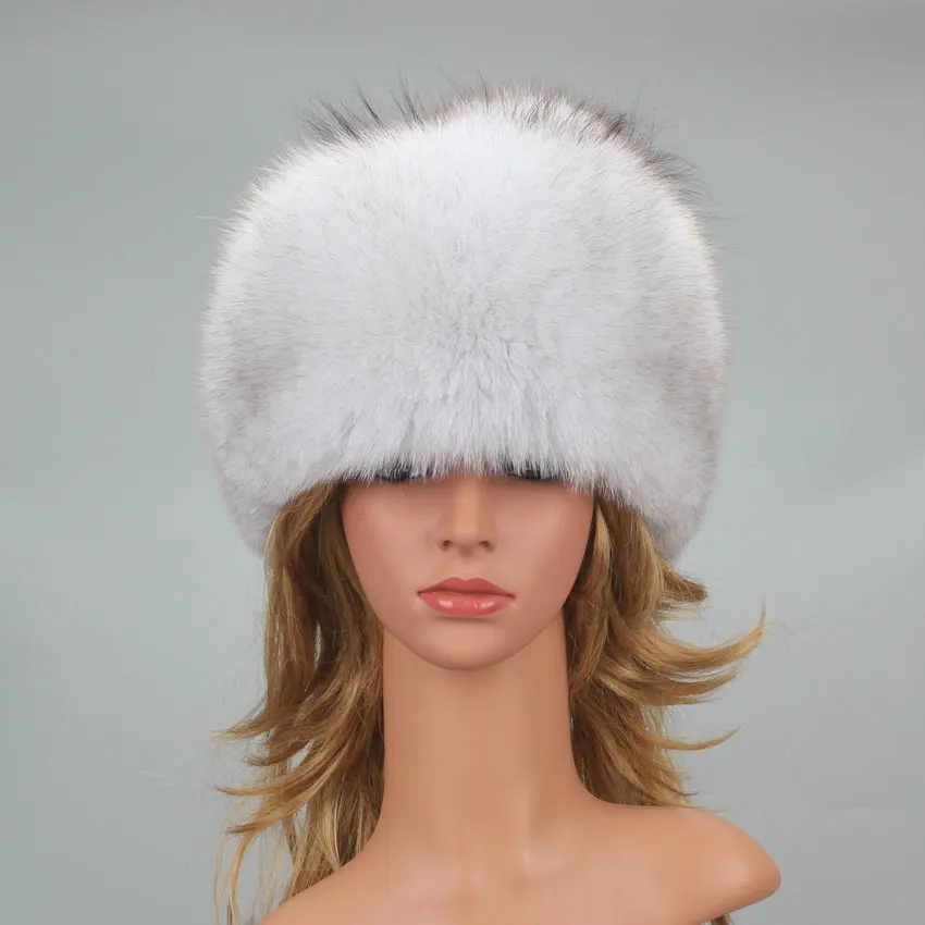 Real Fur Bomber Trapper Hat Lady Winter Warm Luxury 100% Natural Fox Fur Hat Ski Mask Bonnet Fashion Fluffy Fox Fur Beanie Caps 2