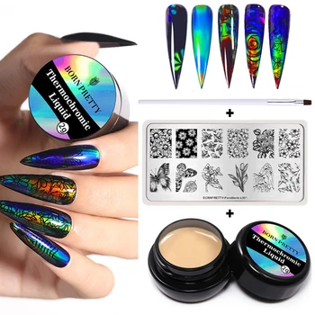 

BORN PRETTY Thermal Sensitive Liquid Nail Stamping Set Touch Color Changing Liquid Nail Polish Varnish Black Base Need 2g