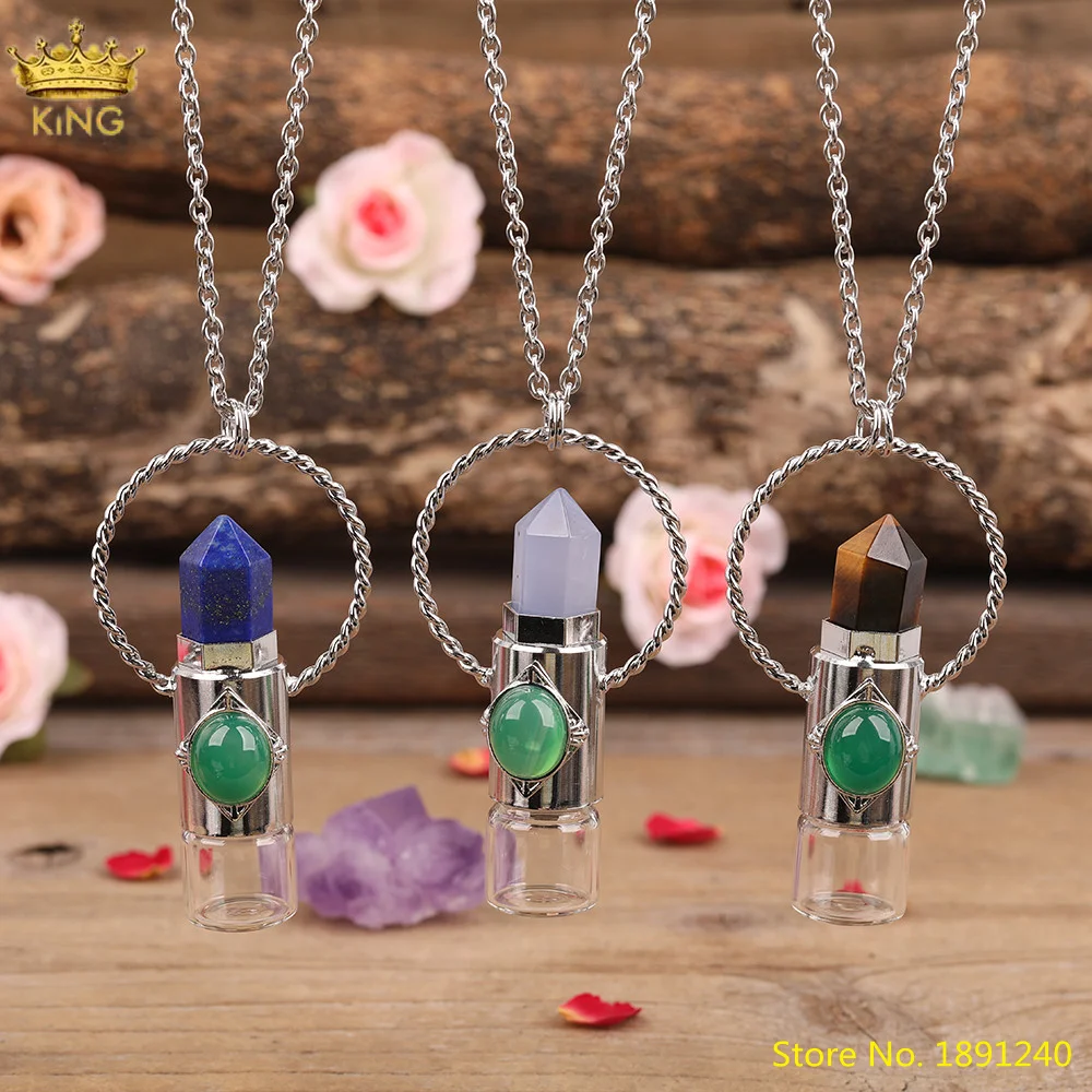 

2ML Fashion Women White Quartz Labradorite Stone Perfume Diffuser Roller Bottle Dangle Pendant Chains Necklace Jewelry