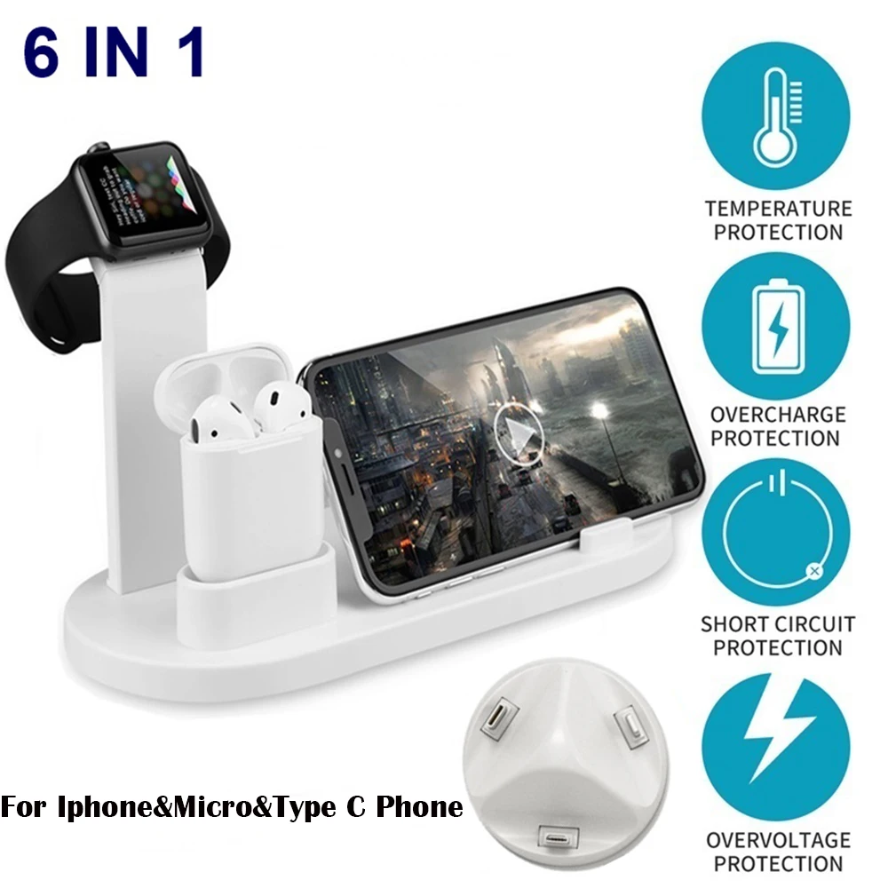

6 In 1 10W Magic Qi Wireless Charger Wire Charging Station Fast Charging Dock For Smart Phone Iphone Huawei Samsung Airpods