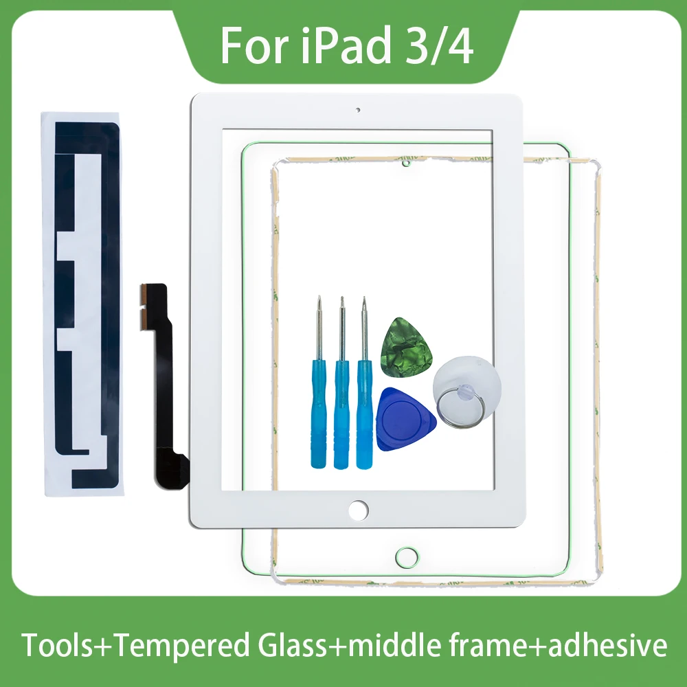 Touch screen panel Ipad touch screen glass panel Ipad touch screen panel Ipad touch screen glass Touch Screen For iPad 3/4 A1416 A1430 A1403 A1458 Digitizer Sensor Glass Panel With Middle Frame+Tools+Tempered Glass+Adhesive 1Pcs