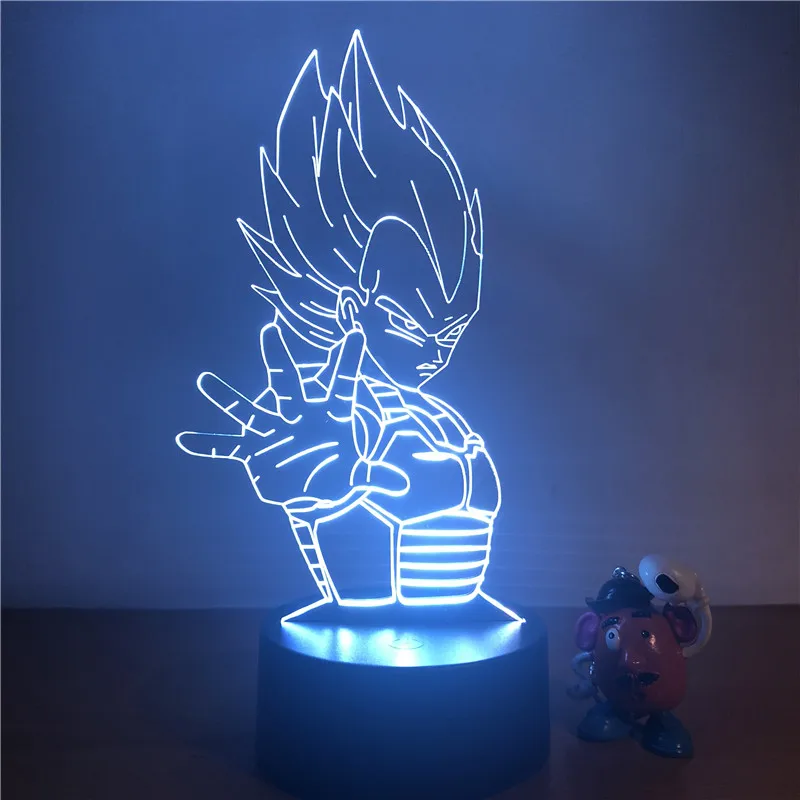 3D светодиодный Светильник-ночник Dragon Ball Z Goku Super Saiyan, 7 цветов, сенсорный декоративный светильник, Оптическая иллюзия - Испускаемый цвет: Vegeta 7 Color Touch