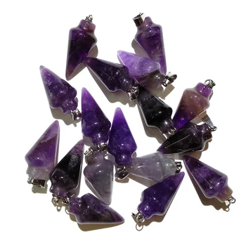 

5 PCS Natural Stone Awl shape Amethysts Pendants Lucky Stone Crystal Pendant for Jewelry Making Diy necklace accessories