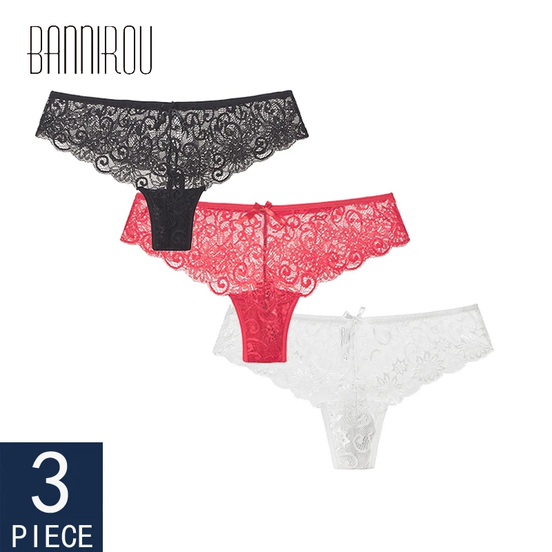 

Panties Underwear Woman Lace Thong G-String Sexy Panty Woman Thong T-back Female Underwear For Woman Thongs Sexy 3 Pcs BANNIROU