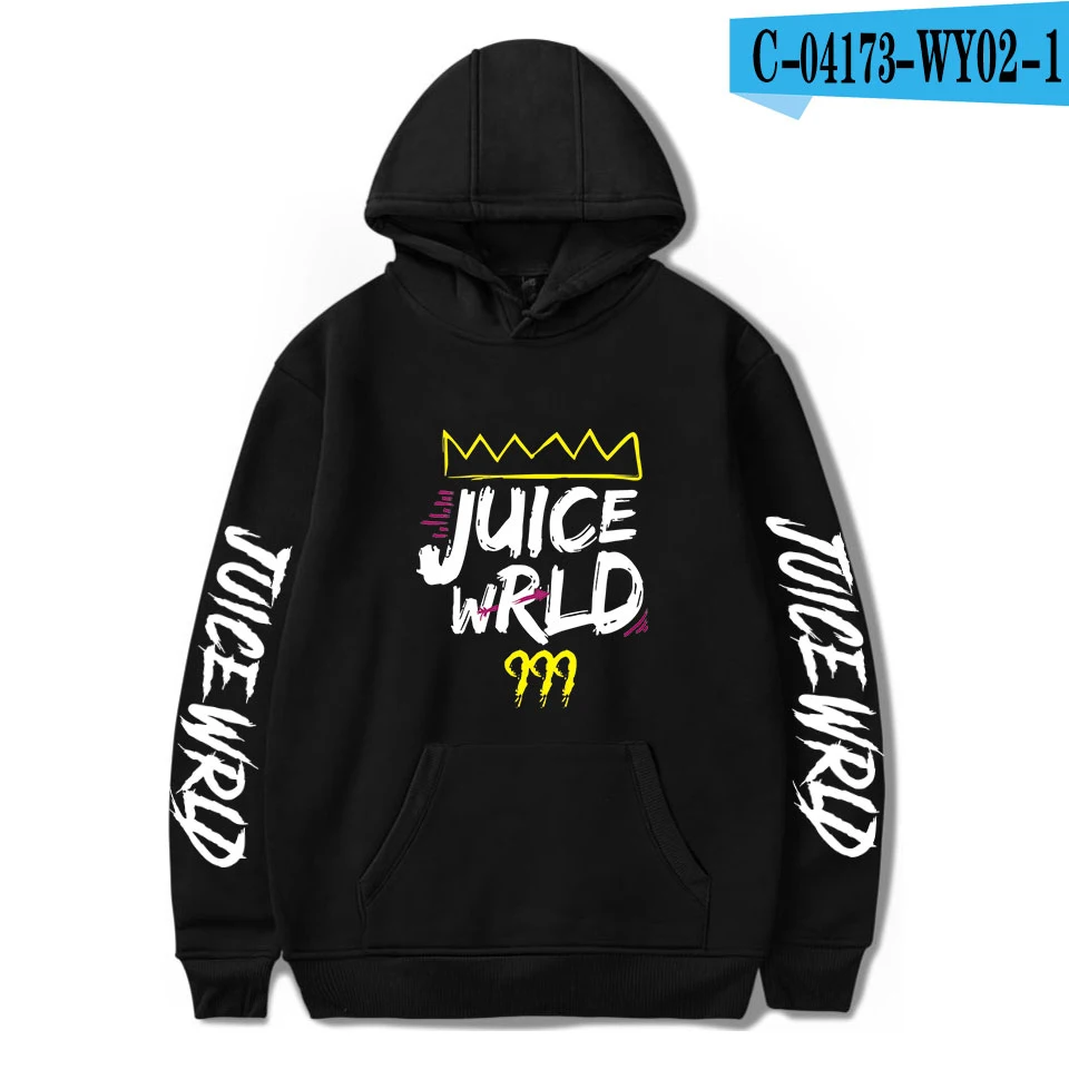 Новые толстовки с принтом Juice WRLD для мужчин и женщин, толстовки с капюшоном в стиле хип-хоп, модные повседневные худи Juice WRLD для мальчиков и девочек, белые пуловеры - Цвет: black