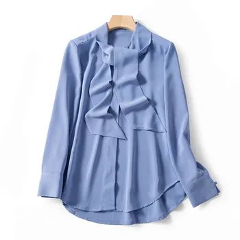 

2020 New Women OL Blouse Fashion Long Sleeve Soft Office Work Casual Bow Tie Collar Shirts And Top