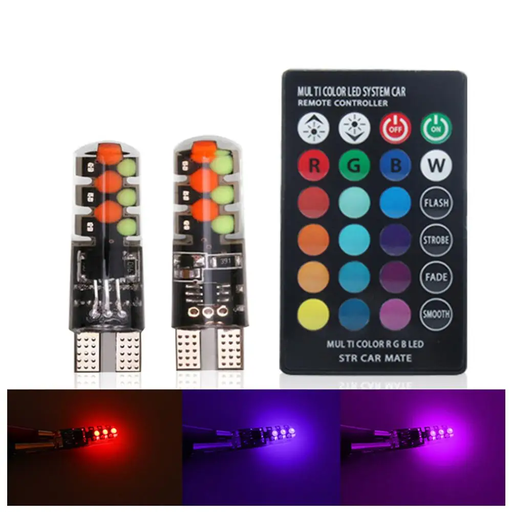 2 шт. T10 w5w RGB светодиодный лампы 12SMD COB canbus 194 168 автомобиль с пультом дистанционного