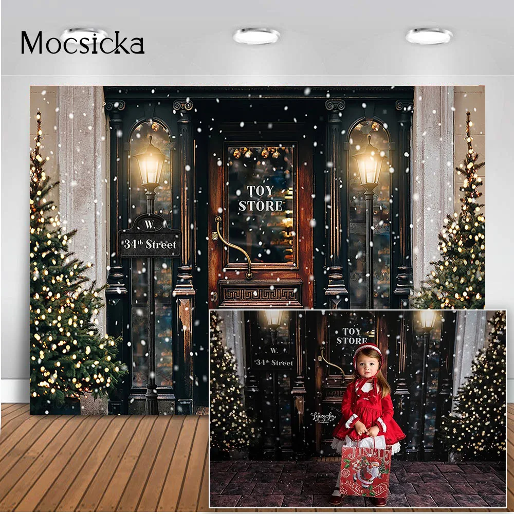 34 улица игрушка магазин фон для фотографии Рождественская елка зима