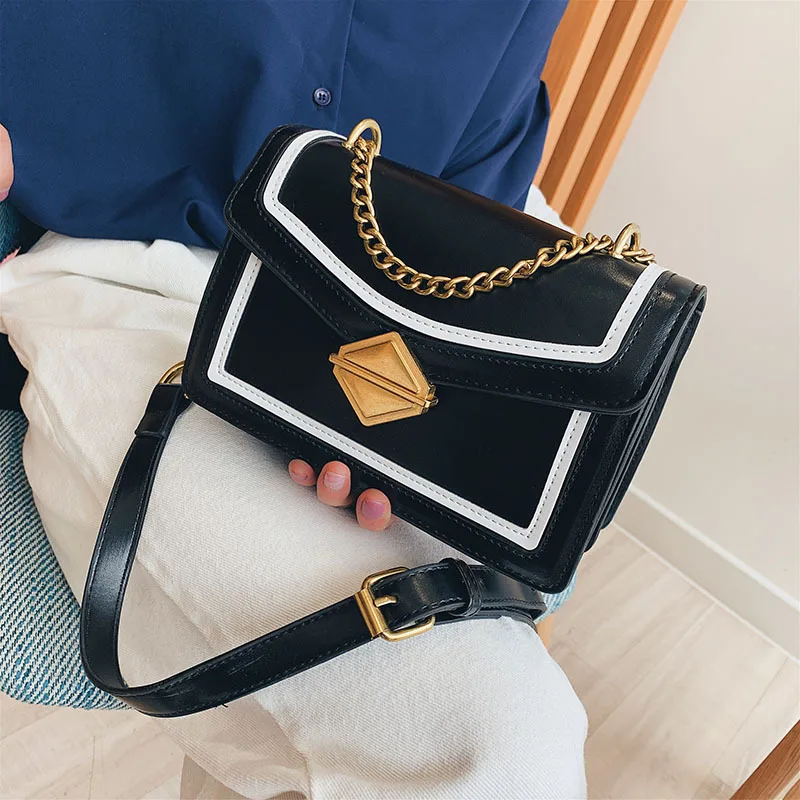 

2019 New Style Stereo Chain Square Sling Bag Lock Simple One-Shoulder Oblique WOMEN'S Bag