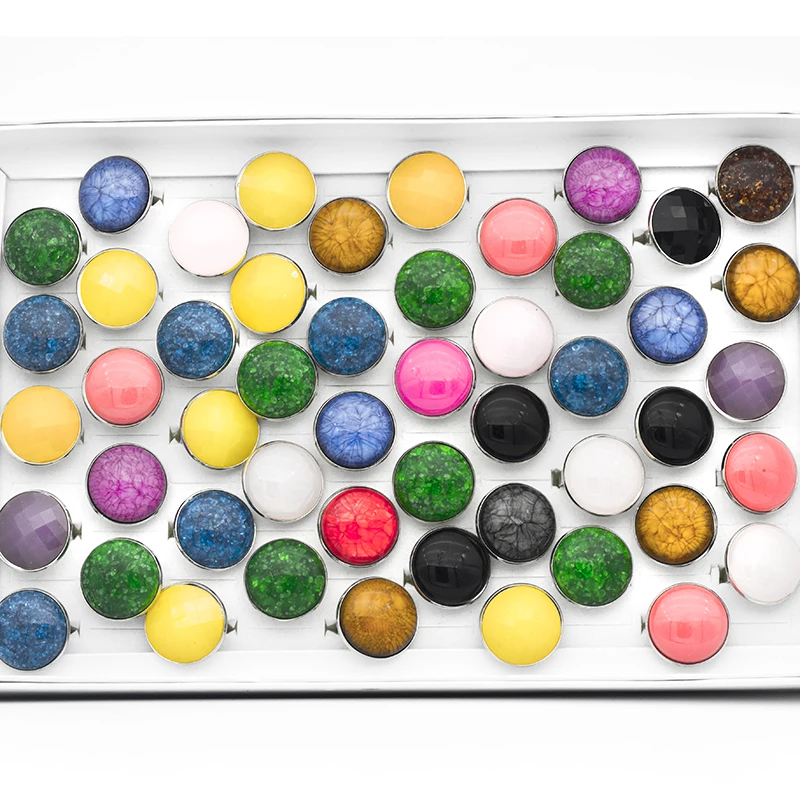 20 Pcs/Lot Vintage Jewelry Retro Imitated Natural Round Stone Women Rings Adjustable Size Wholesale Party Gifts