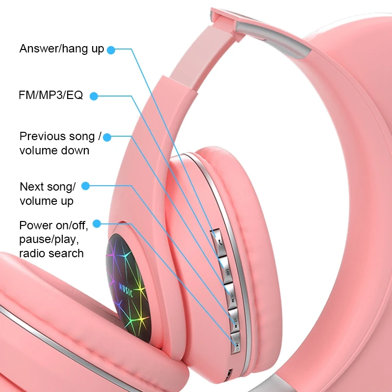 Cute Cat Bluetooth Headphone With Microphone Colorful LED Cosque Girls Music Cascos For Huawei iPhone Xiaomi Children Kids Gifts