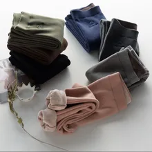 Вышивка Детские флисовые леггинсы Осенне-зимняя Дамская обувь плюс бархатные леггинсы хлопковые брюки Высокая Талия Леггинсы Стретч тёплые зимние леггинсы