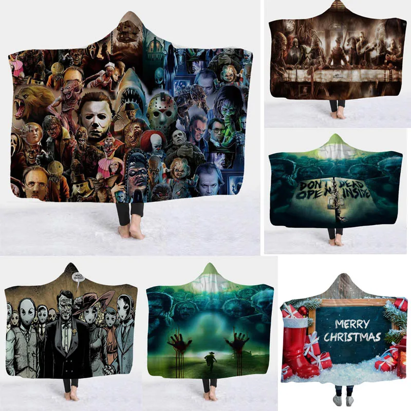 Horror Movie Character Hooded Blanket for Adult Gothic Halloween