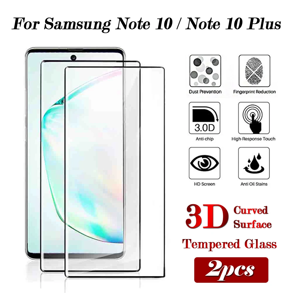 

Mnycxen 2pcs Protective Glass on For Samsung Galaxy Note 10 Plus 3D Tempered Glass Note10 Screen Protector Curved Surface Film