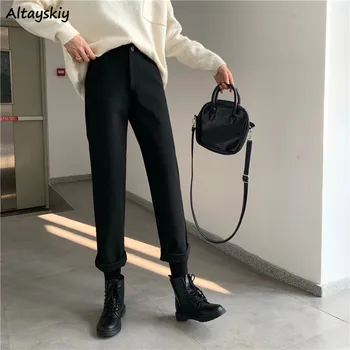 

Pants Women Autumn Winter Vintage Thicker Casual Students High Waist Slim Womens Trousers Korean Fashion Top Quality Button Soft