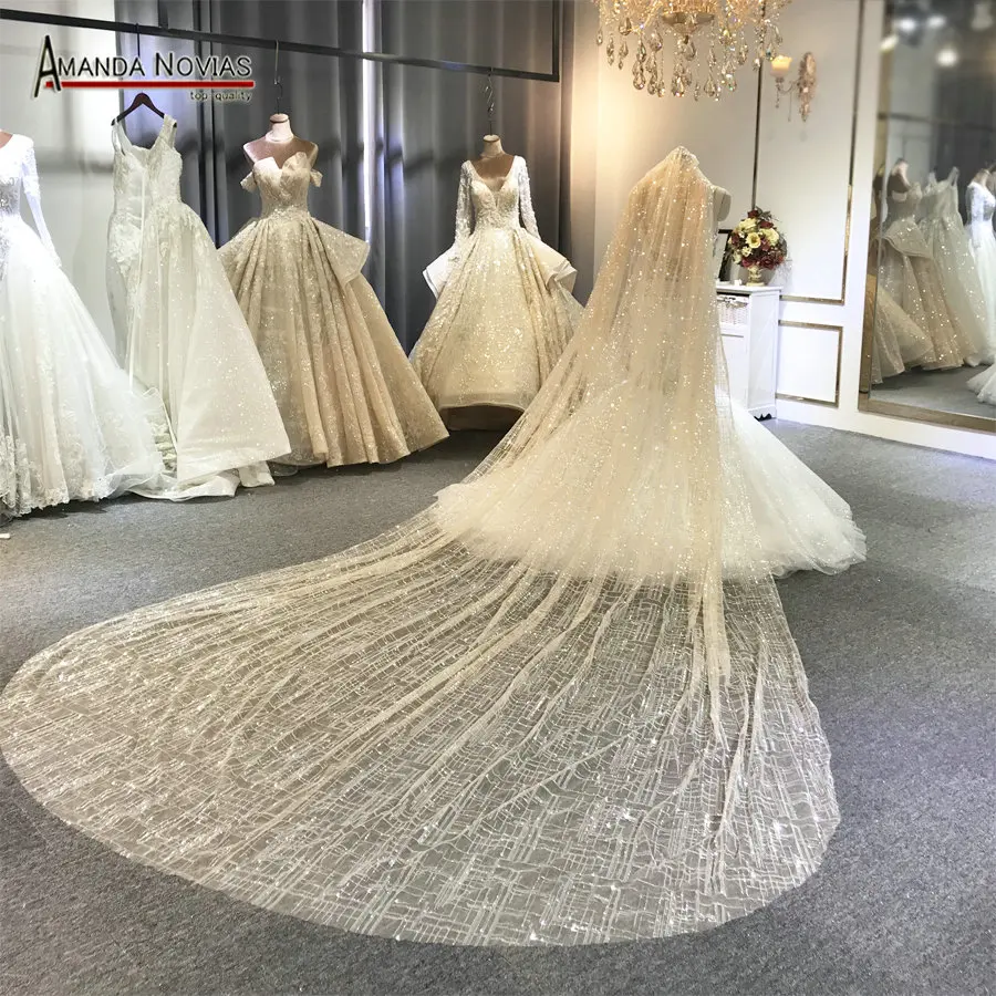 

Champagne color sequin long veil with comb 2019 bridal veils wedding veil