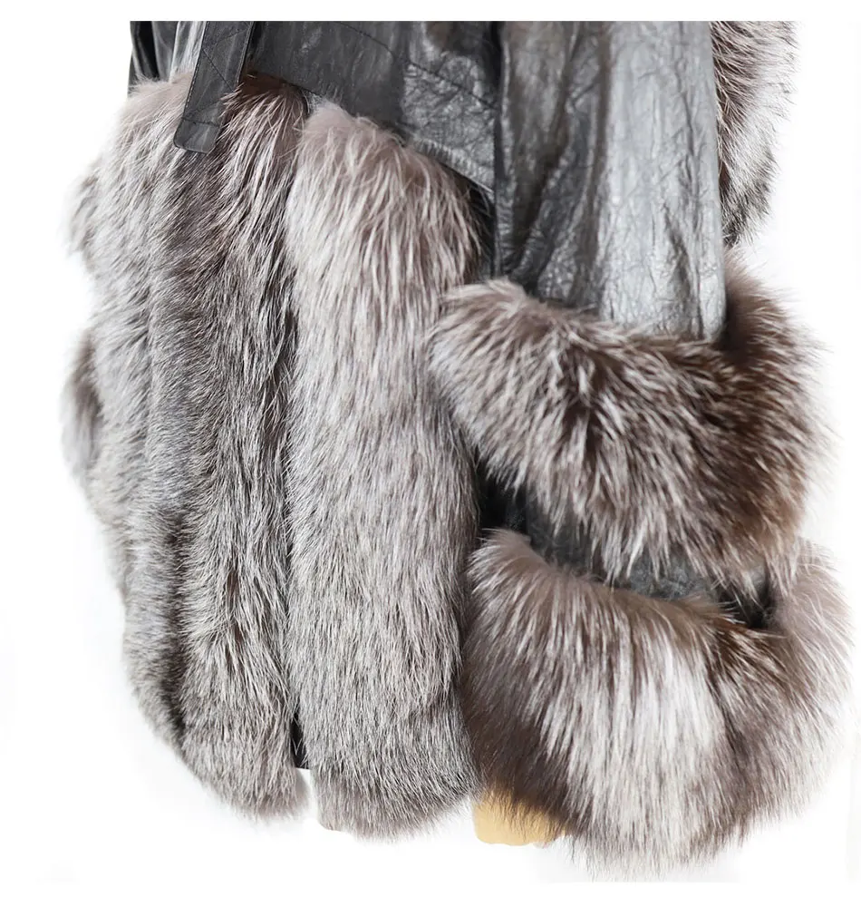 Woman Winter Real Silver Fox Fur Jacket Fashion Sheepskin Fur Coat Plus Size Genuine Lambskin Fur Warm Outerwear ladies parka coats