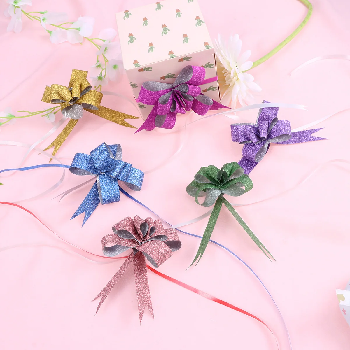 100pcs Pull Bows Gift Knot Ribbons Flower Basket House String Bows for Christmas 