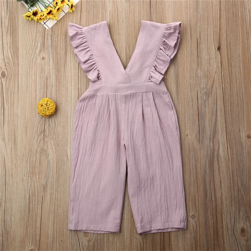 1-6T Infant Baby Girls Kids Ruffle Jumpsuit Summer Clothes Toddler Solid Sleeveless Summer Jumpsuit Playsuit Outfit Clothes