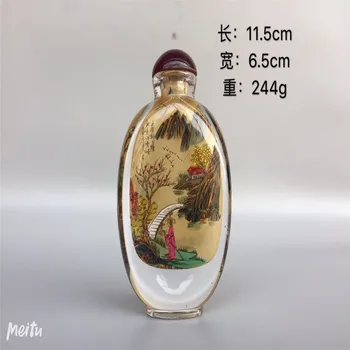 

Chinese old beijing glass built-in painting snuff bottle inside painted Characters pattern