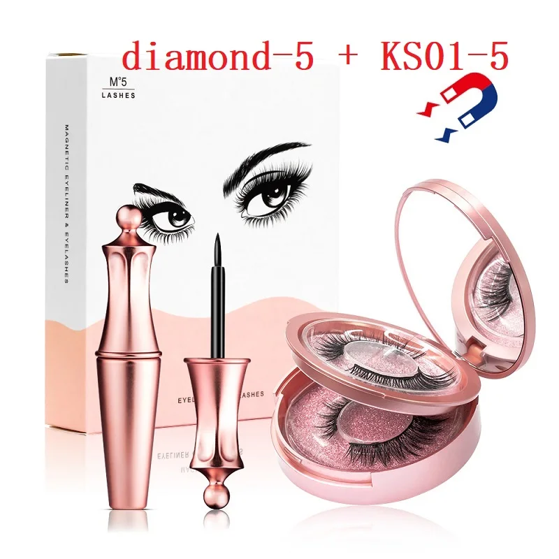 diamond and ks01 Магнитные ресницы, магнитные жидкие подводки для глаз и магнитные накладные ресницы и пинцет, набор магнитных подводок для глаз и длинных накладных ресниц - Цвет: diamond and ks01
