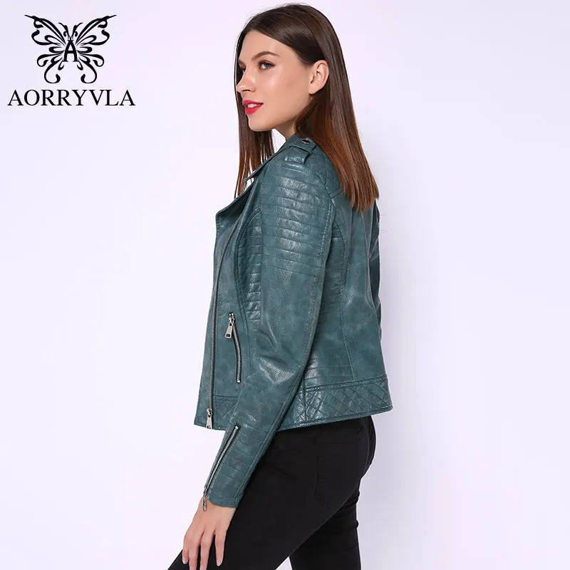 AORRYVLA Новинка модные женские туфли кожаная куртка мотоциклетная куртка из искусственной кожи кожаные пальто черного цвета с отложным воротником и короткими застежкой-молнией женская куртка