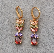  Luxury Dangle Drop Heart Earrings for Women Gold Color Earring with Rainbow Red Green Zircon Trendy Jewelry Party Wedding Gift 