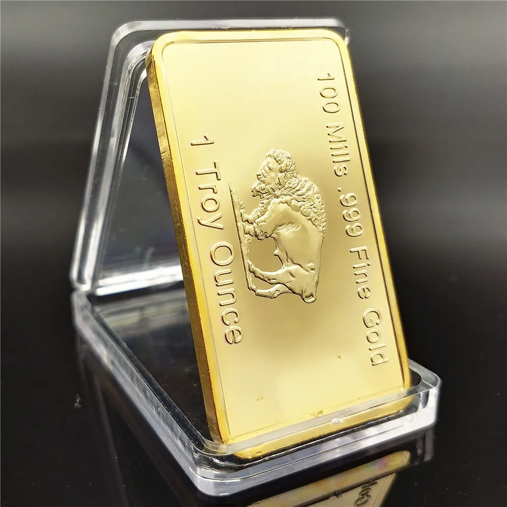 Gold One Troy Ounce 24K Pure Gold Plated Bar Buffalo Bullion Bar with 