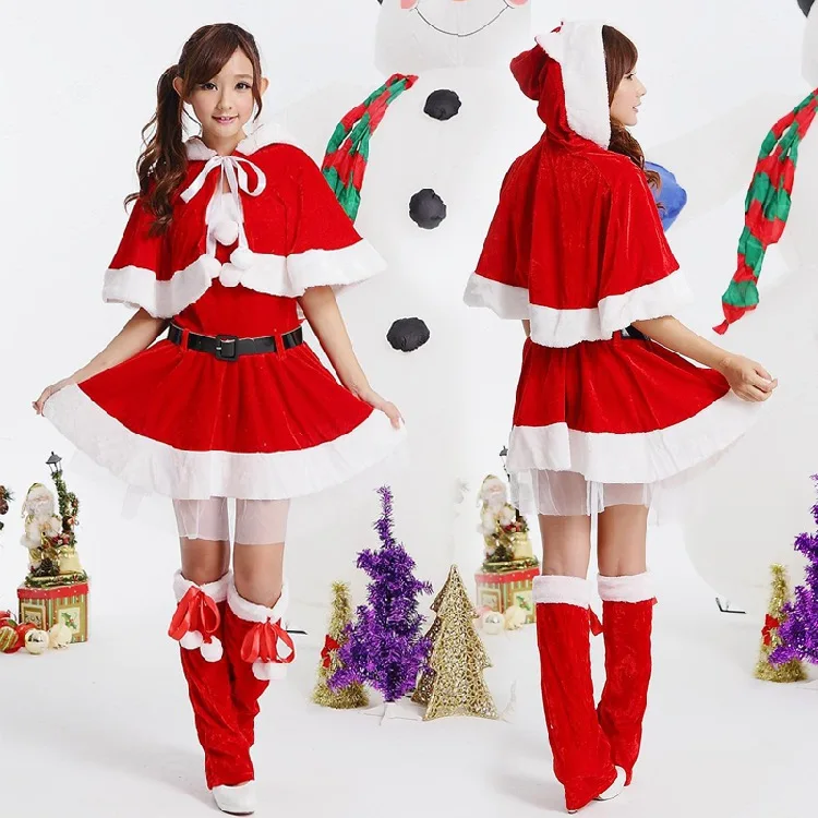 

2020 European and American Christmas costume women sweet sexy cute short skirt holiday party Christmas DS shawl stage costume